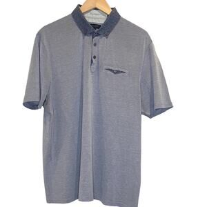 TED BAKER Navy/White Polo with Contrasting‎ Collar & Chest Pocket Size 7 (L/XL)